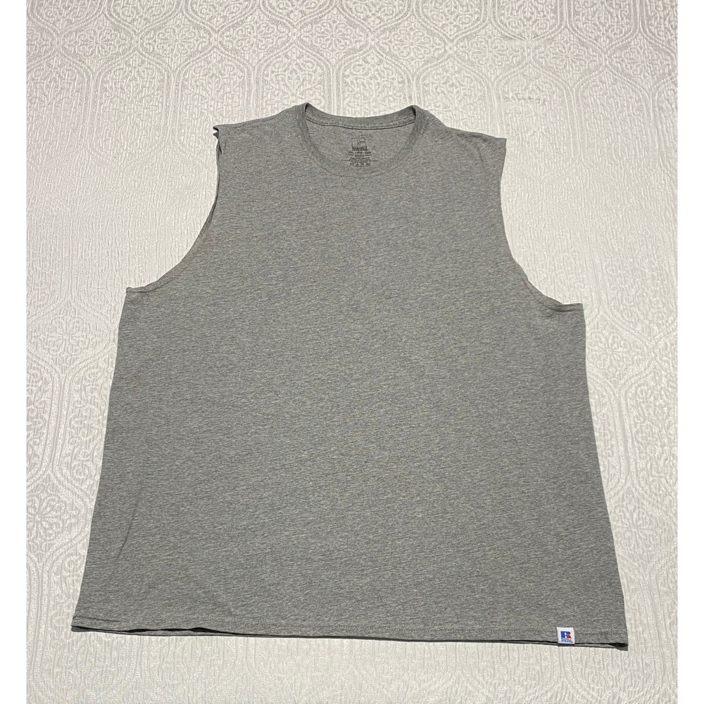 Russell Athletic Mens XXL Gray Muscle Tank Top Sleeveless Tee Cotton Blend Shirt